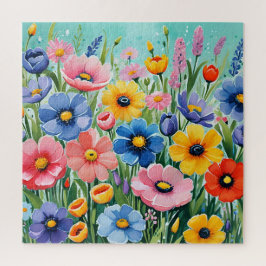 Quebra-cabeça Padrão de Flores de Primavera Vibrantes em Aquarel