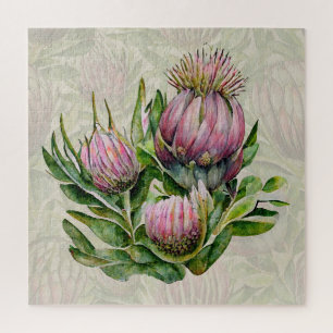 Quebra-cabeça Padrão de Flores de Proteínas Rosa e Verde