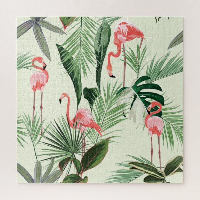 Quebra-cabeça Padrão de Flores Exóticas Flamingo Rosa (Vertical)