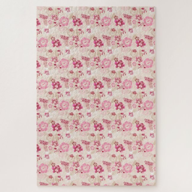 Quebra-cabeça Padrão de flores modernas cor-de-rosa fofo (Vertical)