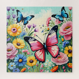 Quebra-cabeça Padrão de Flores Vibrantes de Primavera em Aquarel