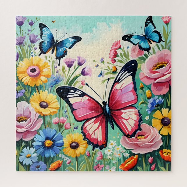 Quebra-cabeça Padrão de Flores Vibrantes de Primavera em Aquarel (Vertical)
