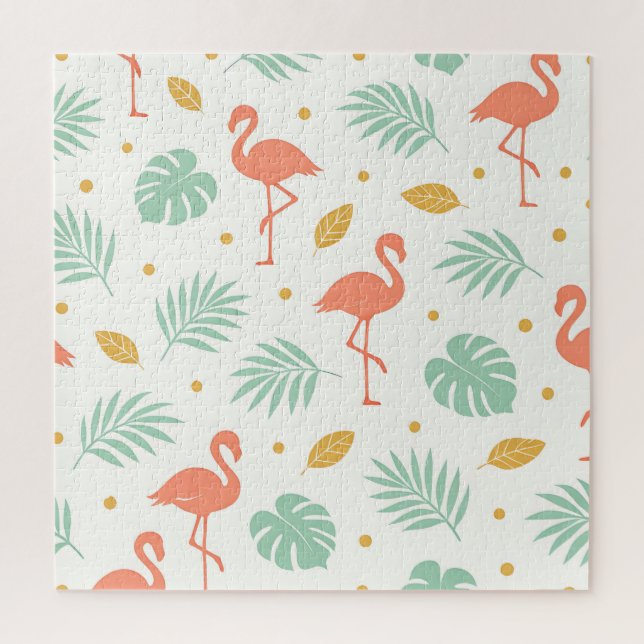 Quebra-cabeça Padrão de Folha Tropical Flamingo Coral (Vertical)