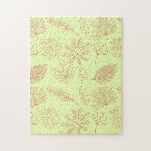 Quebra-cabeça Padrão de Folhas Verde Pastel e Bege  (Vertical)