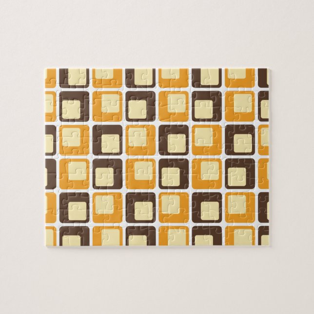 Quebra-cabeça Padrão de Formas Retro Quadradas 70s (Horizontal)