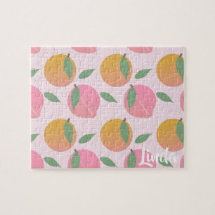 Quebra-cabeça Padrão de Fruta Laranja Pêssego Fofo Rosa