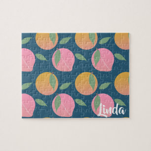 Quebra-cabeça Padrão de Fruta Laranja Pêssego Fofo Rosa