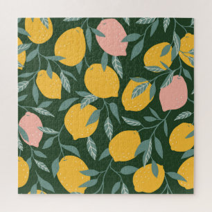 Quebra-cabeça Padrão de Fruta sem costura de limão Vintage