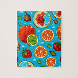 Quebra-cabeça Padrão de Frutas Azul