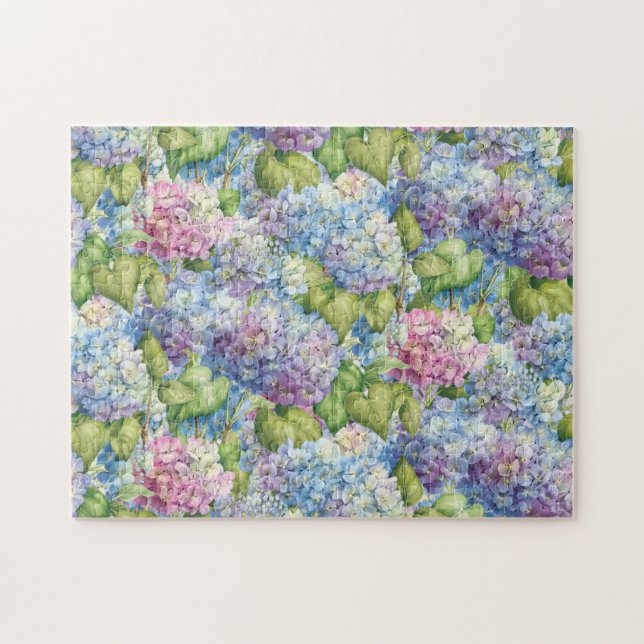 Quebra-cabeça Padrão de Hydrangea Azul Floral (Horizontal)