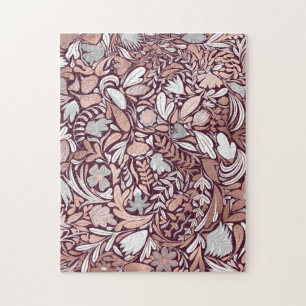 Quebra-cabeça Padrão de Ilustração Floral da Borgonha Dourada