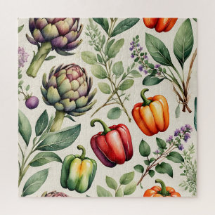 Quebra-cabeça Padrão de Jardim de Legumes em Aquarela