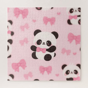 Quebra-cabeça Padrão de Laço Rosa Kawaii Panda