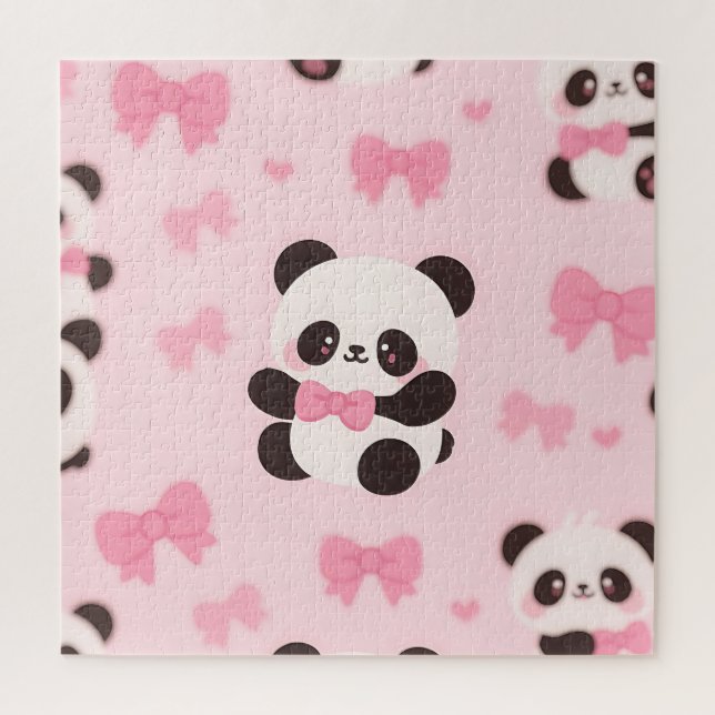 Quebra-cabeça Padrão de Laço Rosa Kawaii Panda (Vertical)