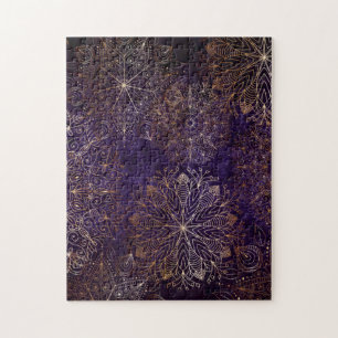 Quebra-cabeça Padrão de Mandala Floral Elegante, Dourado e Roxo