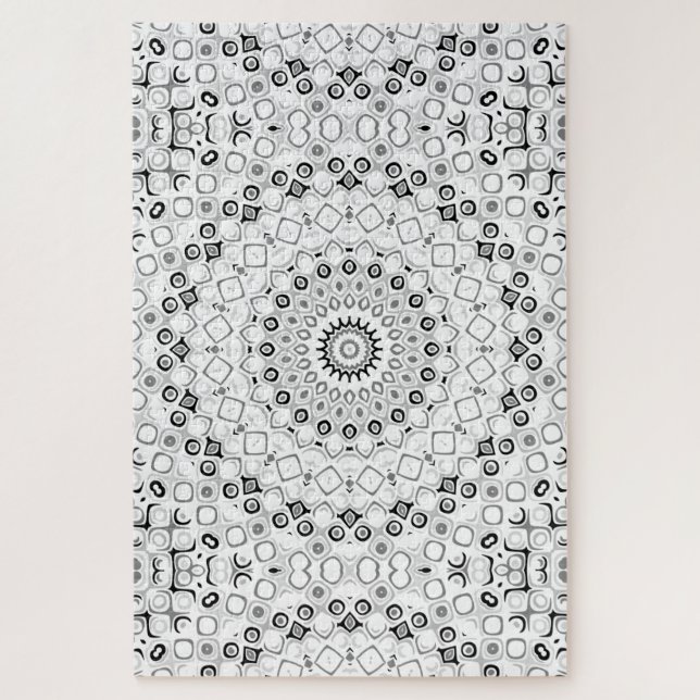 Quebra-cabeça Padrão de Mandala Geométrico Preto e Branco (Vertical)