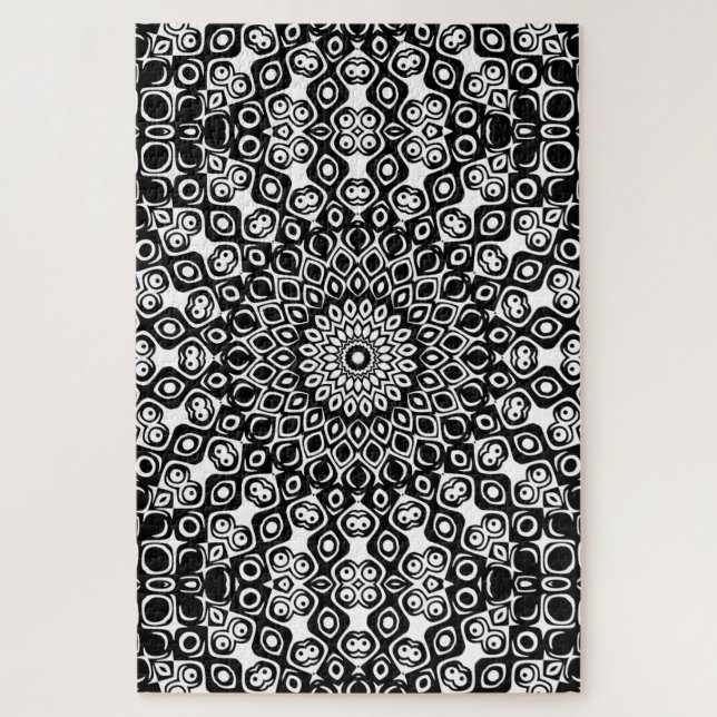 Quebra-cabeça Padrão de Mandala Preto e Branco (Vertical)