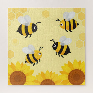 Quebra-cabeça Padrão de Mel Abejas Bombas Fofas Girassóis