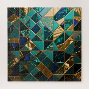 Quebra-cabeça Padrão de Mosaico Geométrico em Dourado e Turquesa