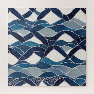 Quebra-cabeça Padrão de onda branca azul 01