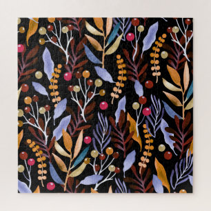 Quebra-cabeça Padrão de Plantas de Aquarela abstrato