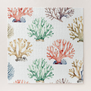 Quebra-cabeça Padrão de Recife de Coral em Aquarela