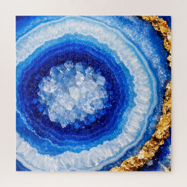 Quebra-cabeça Padrão de Resina de Geodo Azul Dourado (Vertical)