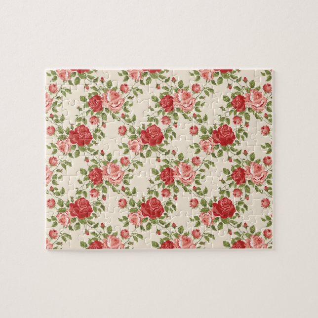 Quebra-cabeça Padrão de Rosas Vintage Shabby Chic (Horizontal)