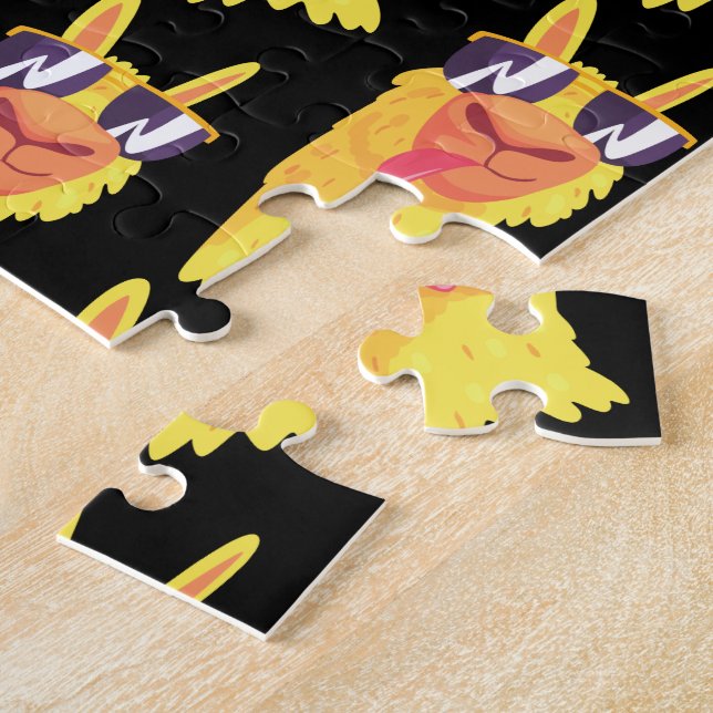 Quebra-cabeça Padrão de rosto de lhama engraçada com óculos (Lateral)