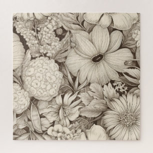 Quebra-cabeça Padrão de Sepia Floral Vintage (8)