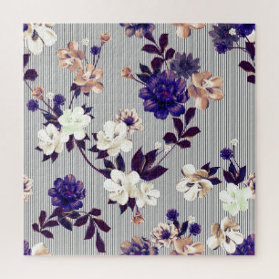 Quebra-cabeça Padrão de Silhueta Preta das Flores de Mola