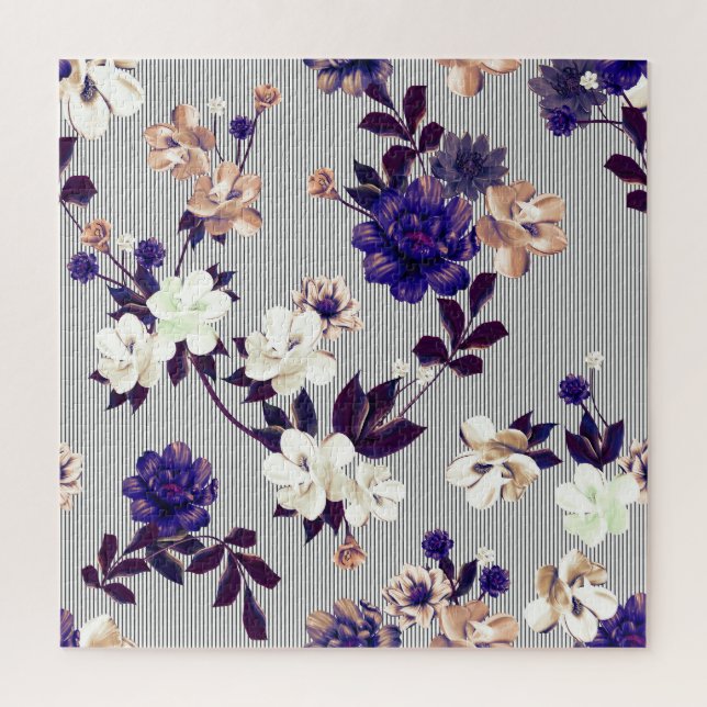 Quebra-cabeça Padrão de Silhueta Preta das Flores de Mola (Vertical)