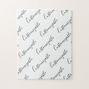 Quebra-cabeça Padrão de Texto de Script Moderno Editável   Preto