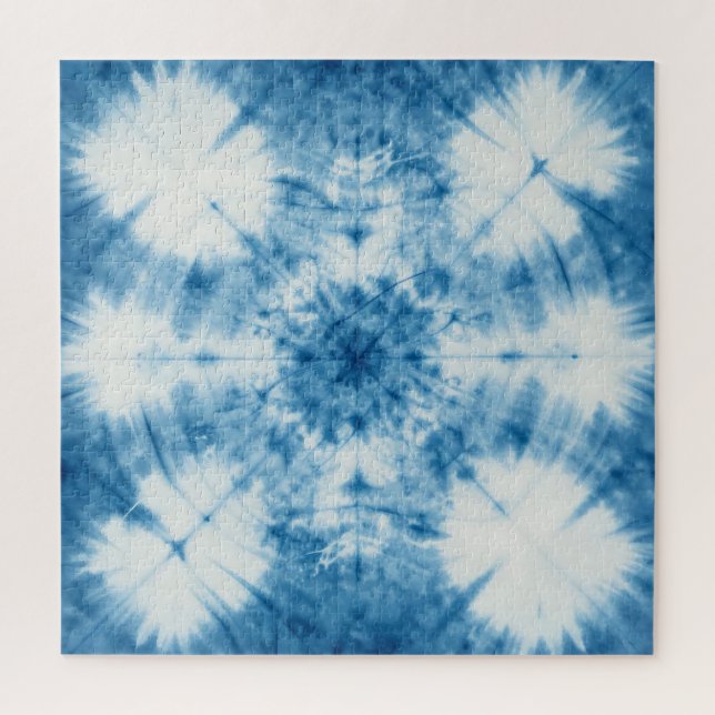 Quebra-cabeça Padrão de Tinta Amarrada Shibori Azul Índigo (Vertical)