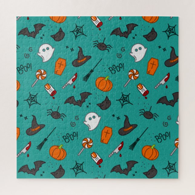 Quebra-cabeça Padrão de Turquesa de Halloween de estilo plano. (Vertical)