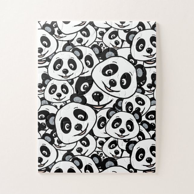 Quebra-cabeça Padrão de Urso Panda Fofo Preto e Branco Moderno (Vertical)