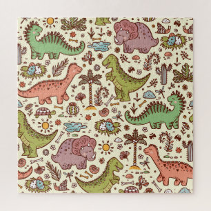 Quebra-cabeça Padrão de Vintagem do Dinossauro Bonito