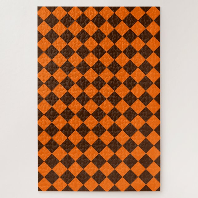 Quebra-cabeça Padrão de Xadrez de Diamante Laranja Marrom (Vertical)