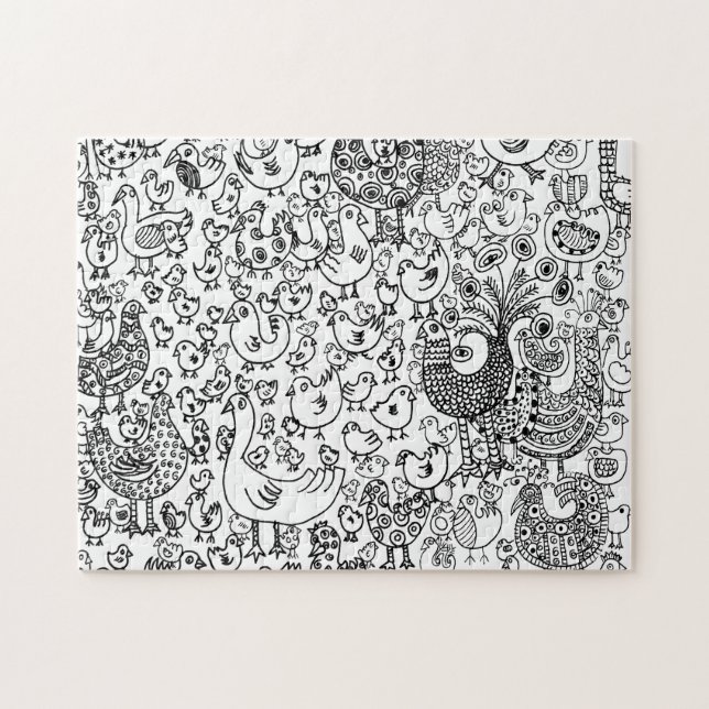 Quebra-cabeça Padrão decorativo de aves brancas e pretas diverti (Horizontal)