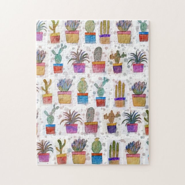 Quebra-cabeça Padrão do cacto de pintura manual por aquarelas (Vertical)