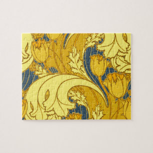 Quebra-cabeça Padrão Dourado da Tulipa Azul da Vintage