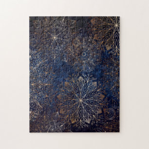 Quebra-cabeça Padrão Dourado e azul escura de Mandala