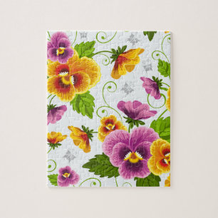Quebra-cabeça Padrão floral amarelo e rosa