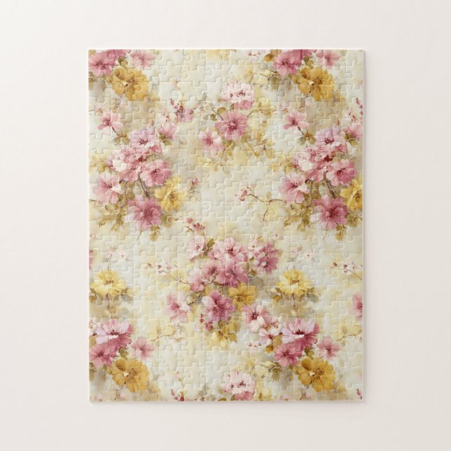 Quebra-cabeça Padrão Floral Aquarela Vintage (Vertical)