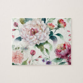 Quebra-cabeça Padrão floral asiático delicado e elegante de aqua