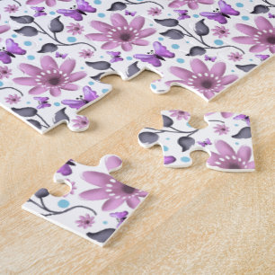 Quebra-cabeça Padrão Floral Borboleta Roxa Cute Cottagecore 