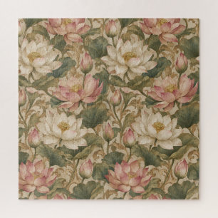 Quebra-cabeça Padrão Floral Botânico Lótus de Água Vintage