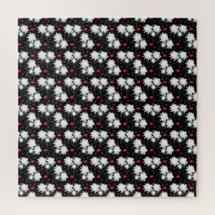 Quebra-cabeça Padrão Floral Branco Elegante em Fundo Preto