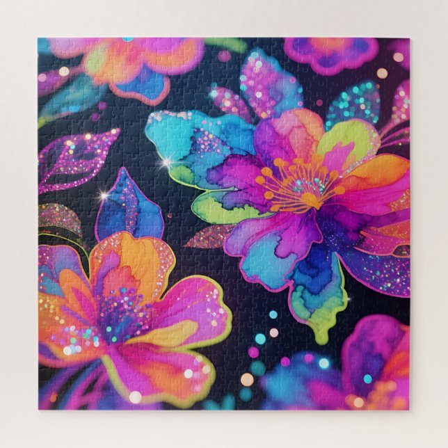 Quebra-cabeça Padrão Floral Brilho Neon (Vertical)