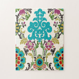Quebra-cabeça Padrão Floral Damask Plum Turquoise